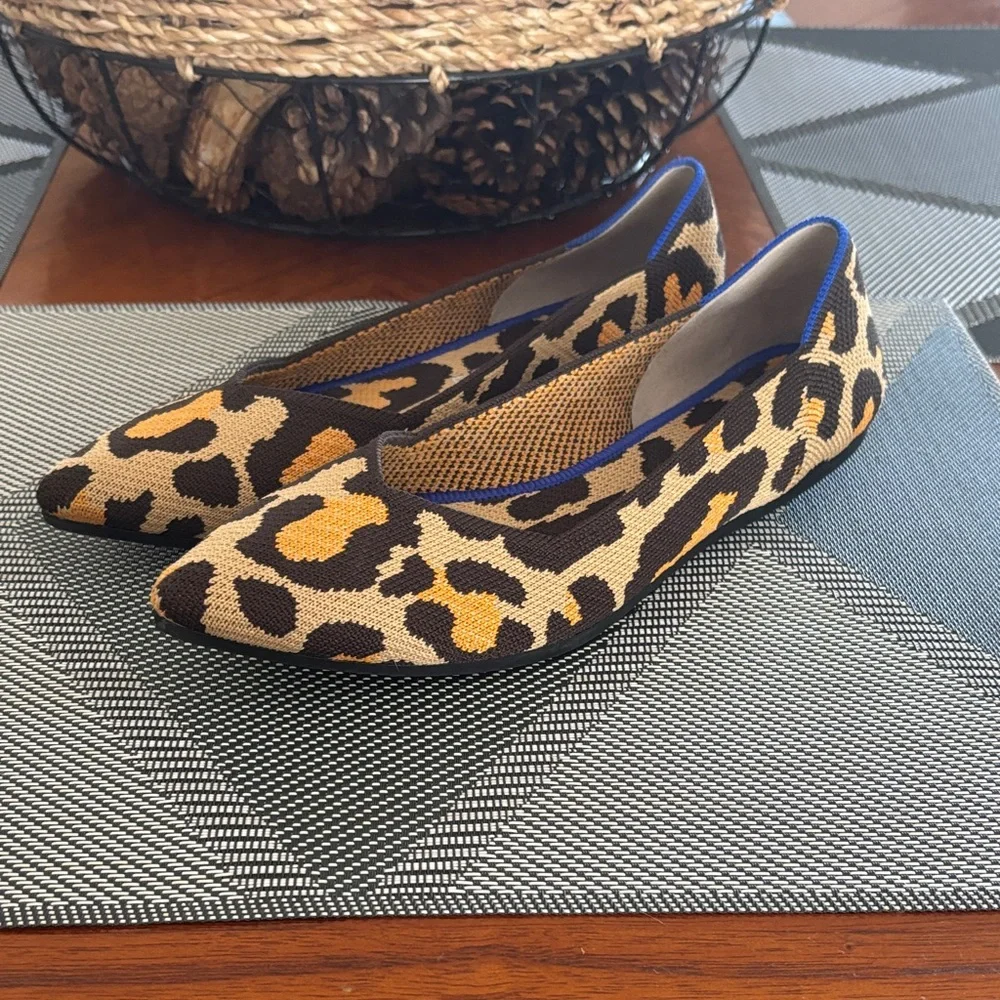 Rothy's Leopard Print Flats with Blue Trim - Picture 1 of 6